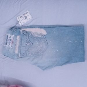 Straight leg TRUE RELIGION acid splash jeans. Size 33 Waist and L. NWT.